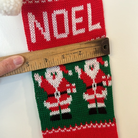 Vintage Christmas knit stocking sock 24" Santa NOEL pom poms Holiday - Picture 5 of 5